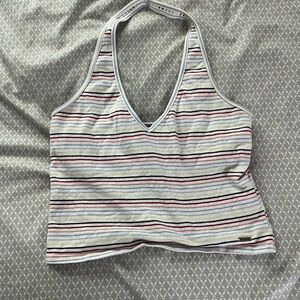 Hollister White and Red Fitted Halter Tank Top